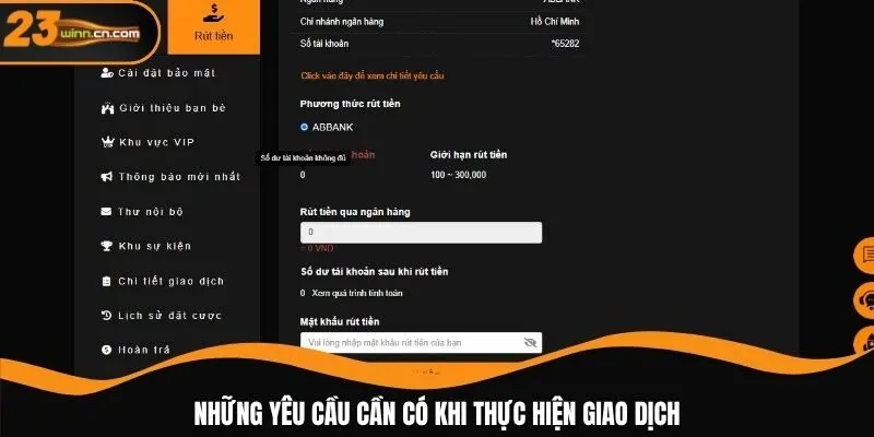 Những yêu cầu cần có khi thực hiện giao dịch