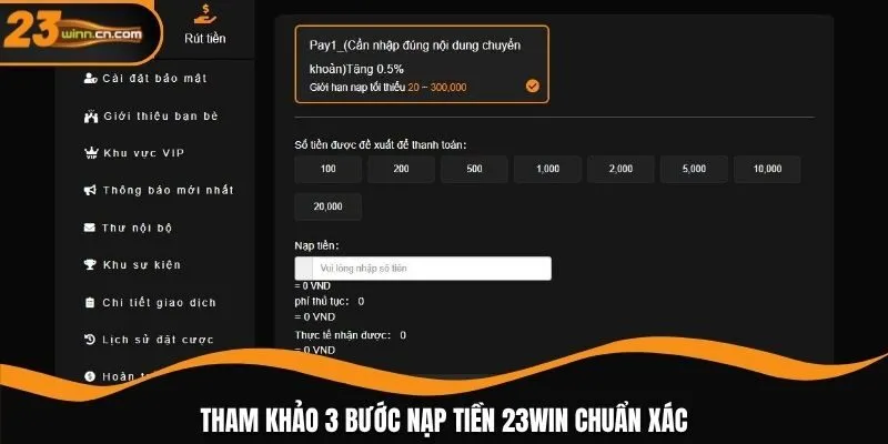Tham khảo 3 bước nạp tiền 23WIN chuẩn xác